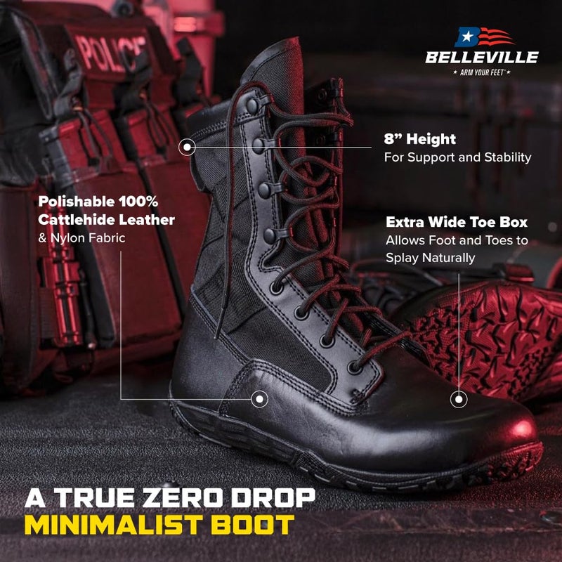 Belleville Mini-Mil TR102 Minimalist Boot - Zero Drop Barefoot Boots - EMS Footwear with Vibram Tread - Tactical Footwear for Men - Breathable & Lightweight - Black - 9 - Image 4